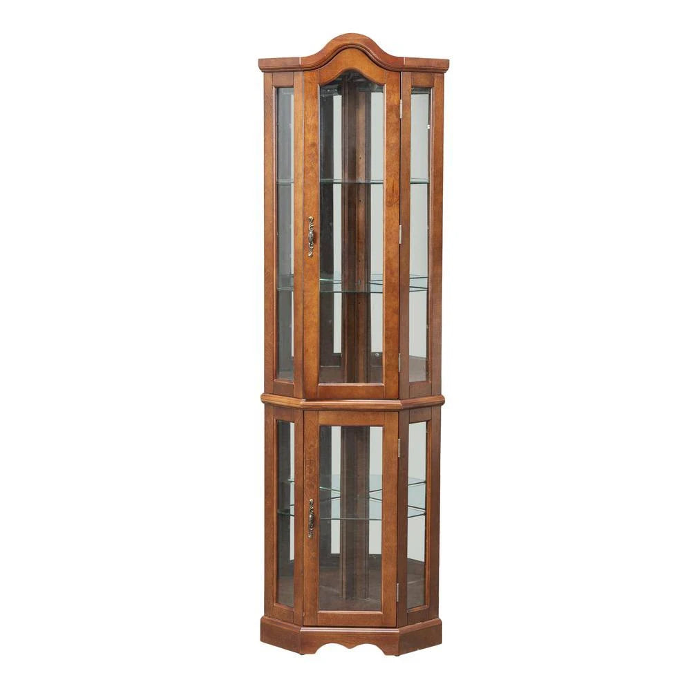 Floor Standing Wood Corner China Cabinet with Glass Shelves A11323
