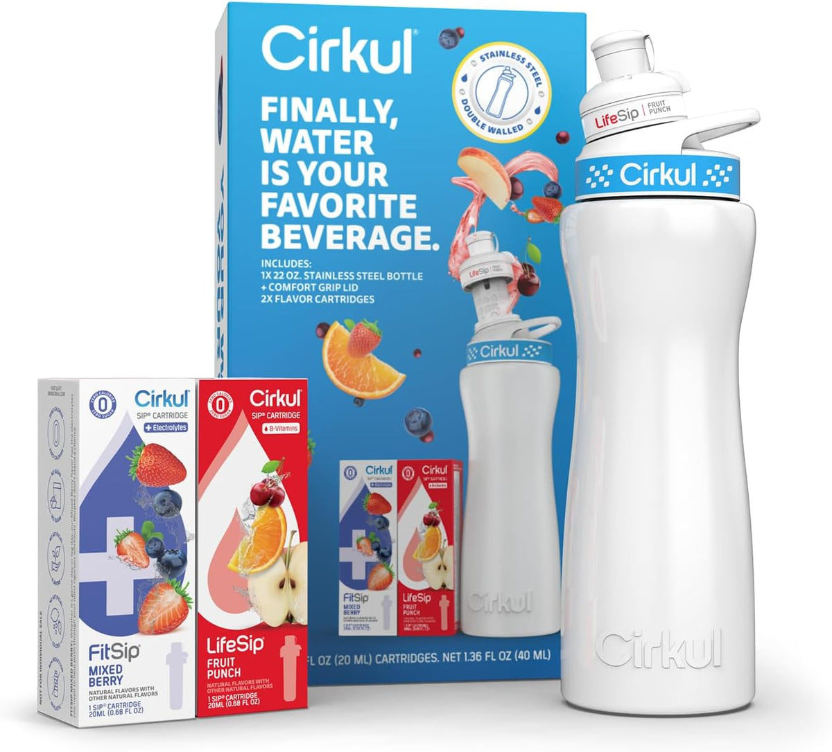 22 oz White Stainless Steel Bottle Starter Kit with Blue Lid R646308