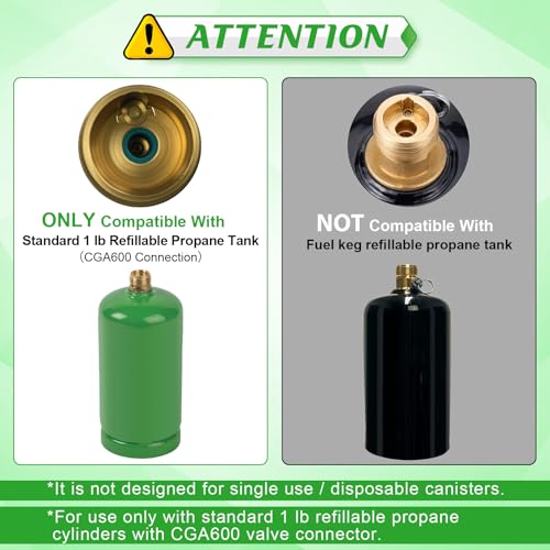 Propane Refill Adapter for 1lb Tank with 3 Cylinder Stand, QCC1 Refill Adapter 20lb to 1lb Converter with Gauge and On/Off Control Valve B31873