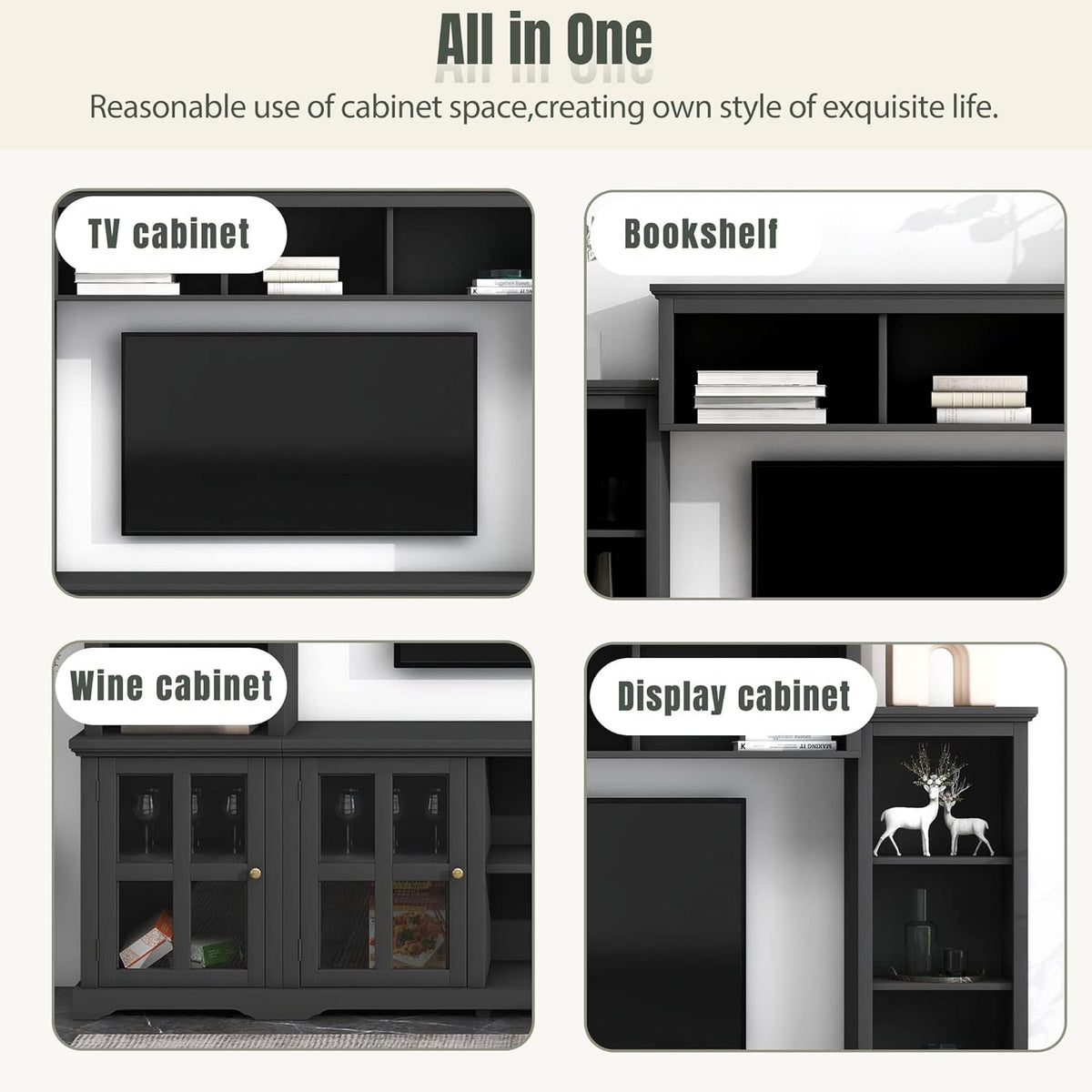Black Entertainment Wall Unit with Glass Doors & Shelves E737183