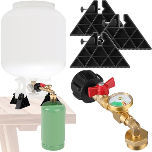 Propane Refill Adapter for 1lb Tank with 3 Cylinder Stand, QCC1 Refill Adapter 20lb to 1lb Converter with Gauge and On/Off Control Valve B31873