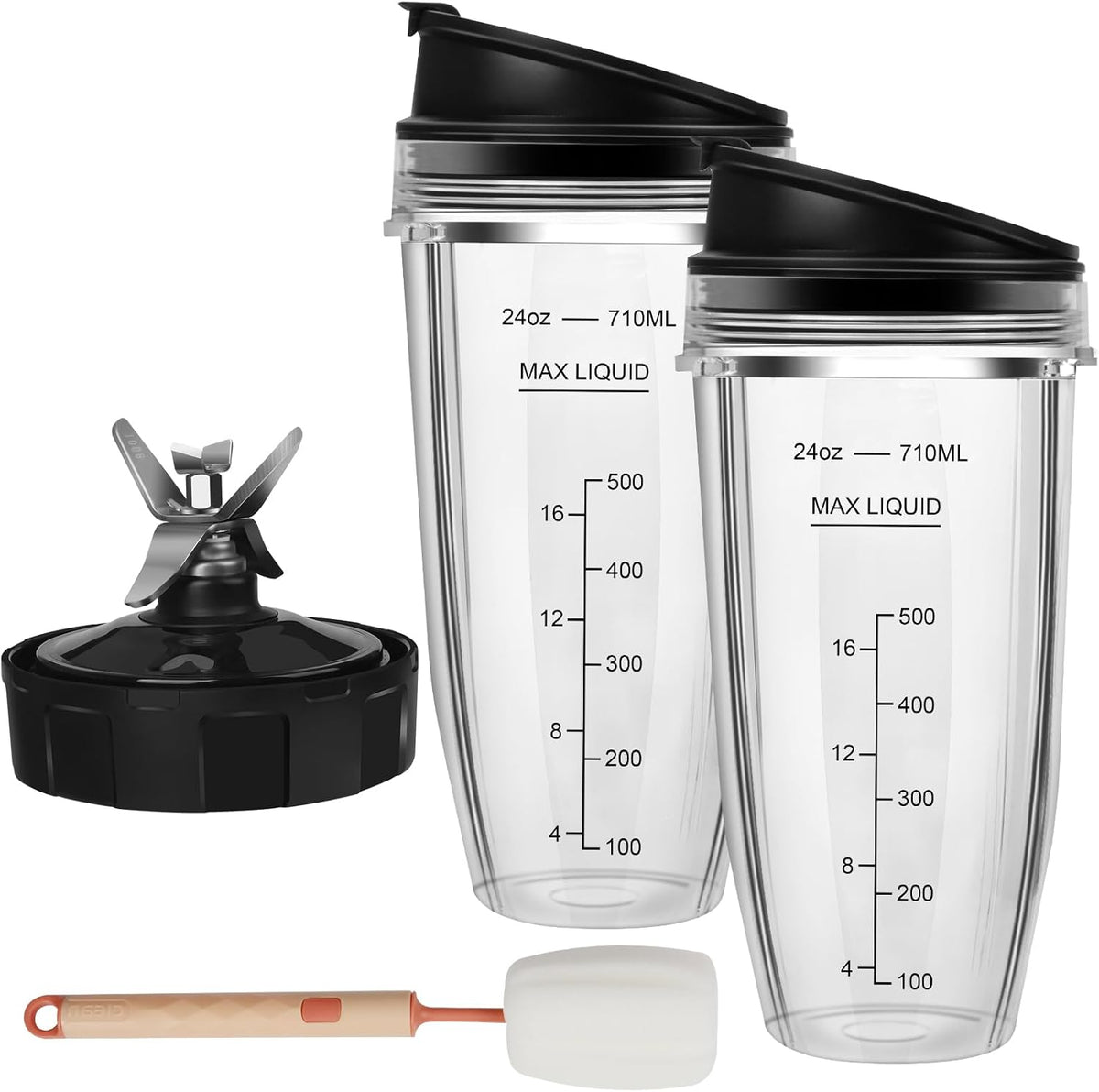 2 24oz Blender Cups with To-Go Lids and 7-Fins Extractor Blade J4606