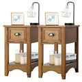 Retro Narrow End Table with Drawer and Storage Shelf (Walnut) N561048