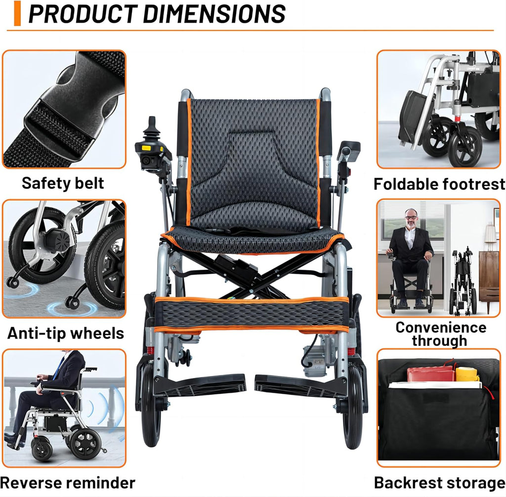 Lightweight Portable Electric Wheelchair, 33lbs, 10 Miles Range J579