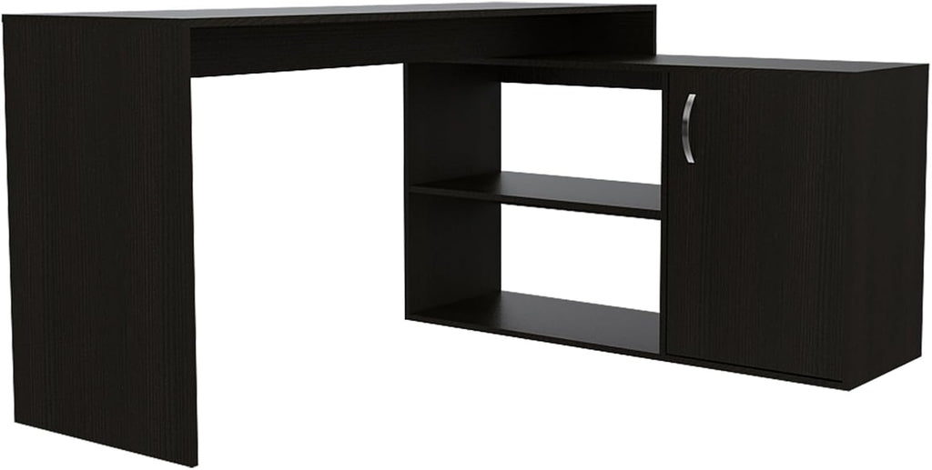 Black L Shaped Computer Desk with Drawers and Storage Cabinet Shelves, 55 Inch O658