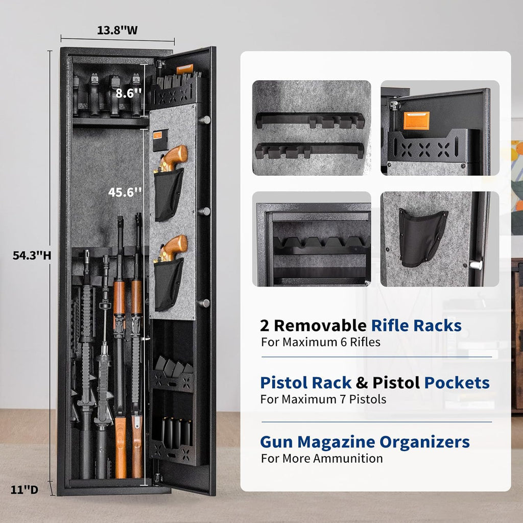 6 Long Gun Safe with Keys Keypad Wall Mount R394