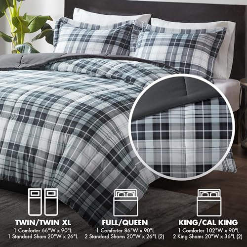Black King 3 Piece Plaid Comforter Set F7779