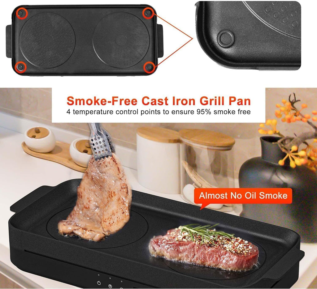 Induction Cooktop 2 Burner with Removable Iron Cast Griddle Pan Non-stick S951