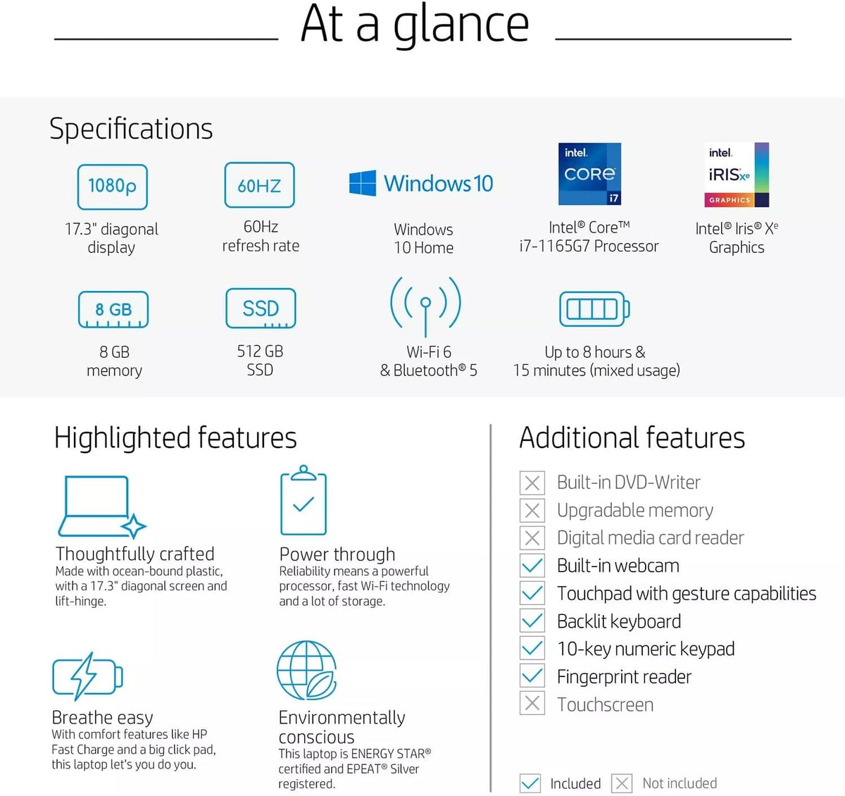 17.3" Full HD IPS Laptop with Intel Core i7, 8GB DDR4, 512GB SSD, Silver P1646
