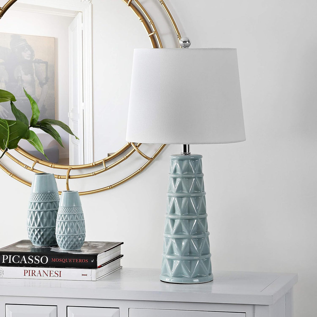 Soft Blue Ceramic 26-inch Table Lamp J252