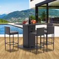 5-Piece Outdoor Wicker Bar Set with 4 Stools (Grey) I1553