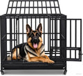 42" Large Metal Wire Dog Crate with Lockable Wheels, Double Door H4309