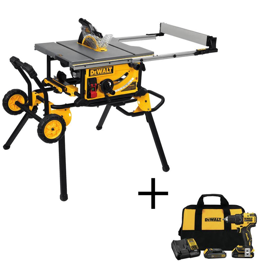 15 Amp Corded 10 in. Job Site Table Saw with Rolling Stand and Drill Driver Kit S840