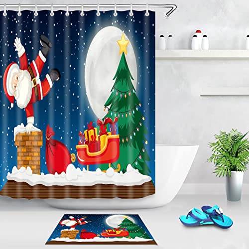 71"x71" Blue Cloth Fabric Christmas Shower Curtain Z49895