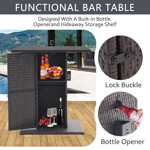 5-Piece Outdoor Wicker Bar Set with 4 Stools (Grey) I1553