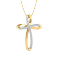 18K Yellow Gold over Sterling Silver Round Diamond Cross Pendant Necklace Y82759