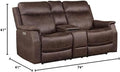 Faux Leather Dual Power Reclining Console Loveseat in Mahogany K854