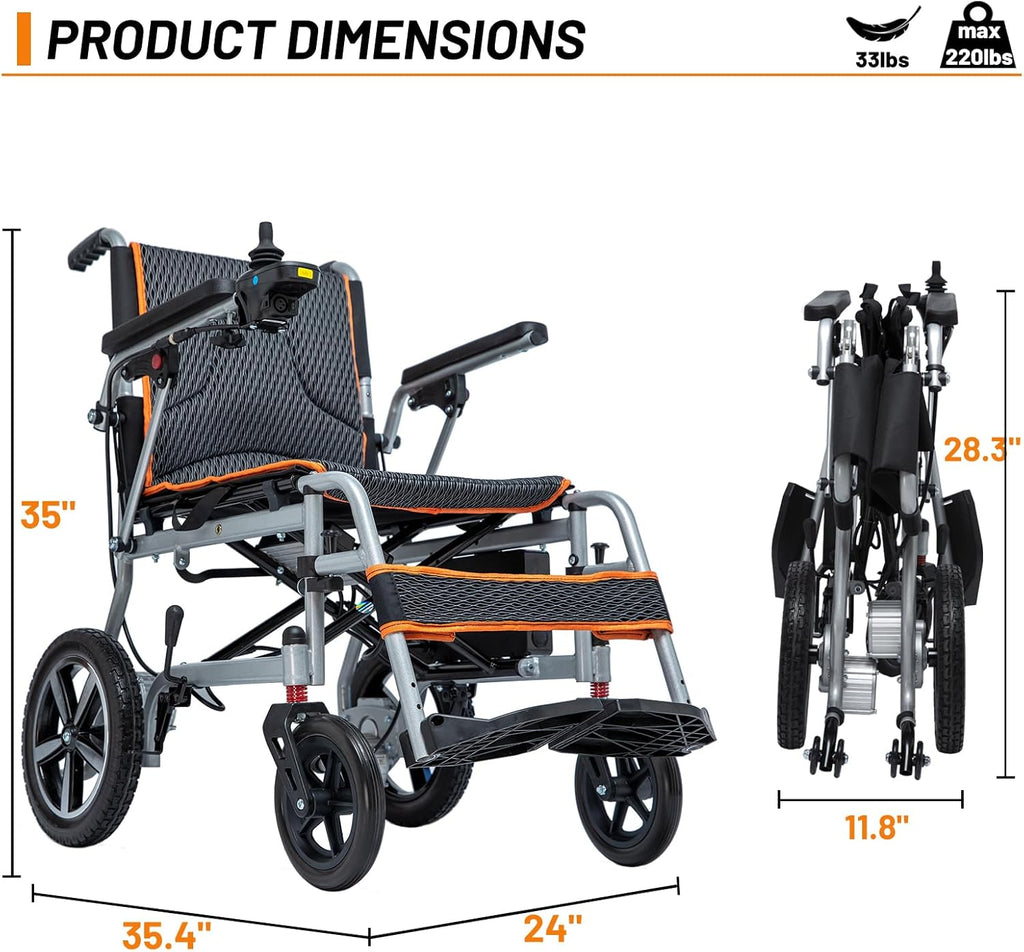 Lightweight Portable Electric Wheelchair, 33lbs, 10 Miles Range J579