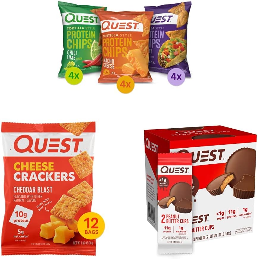 Protein Chips, Cheese Crackers & Peanut Butter Cups Variety Bundle (36 Count) J90277