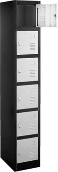 6 Metal Wall Lockers Storage Cabinet Black/Grey O900462