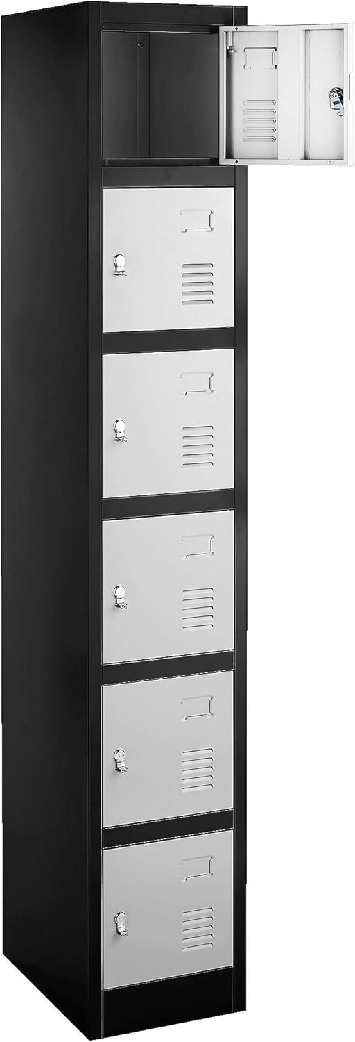 6 Metal Wall Lockers Storage Cabinet Black/Grey O900462