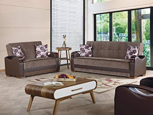 Brown Convertible Sofa Bed with Storage Space Includes 2 Pillows U660
