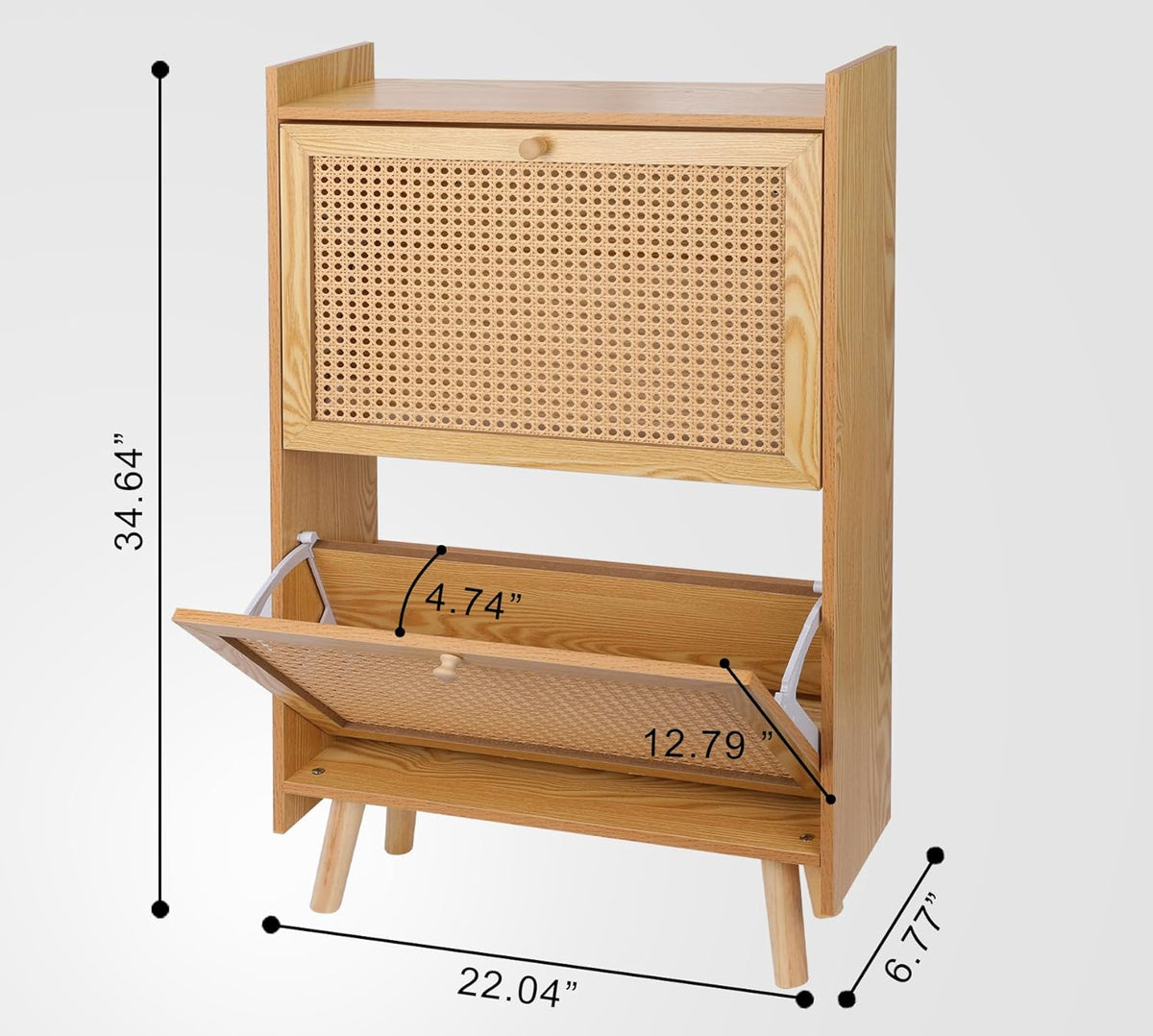 Brown Wooden Shoe Storage Cabinet with 2 Flip Drawers Rattan L738016