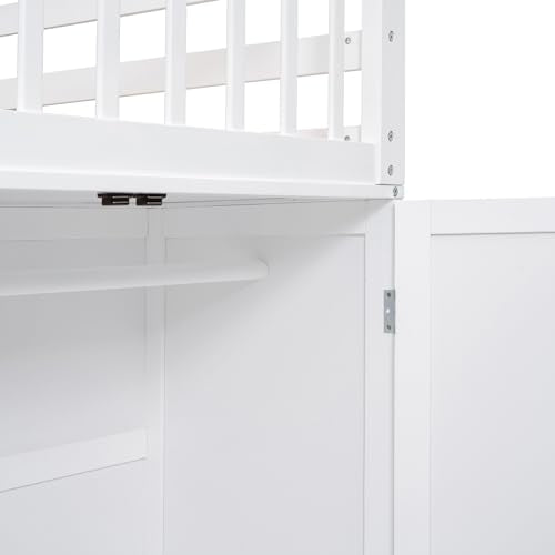 Espresso Wood Twin-Over-Full Triple Bunk Beds with Stairs, Desk, Wardrobe, Storage, Shelves and Drawers R891
