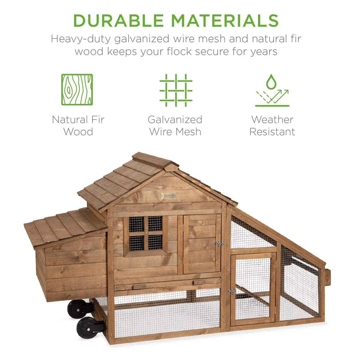 70in Mobile Fir Wood Chicken Coop with Wheels V17675