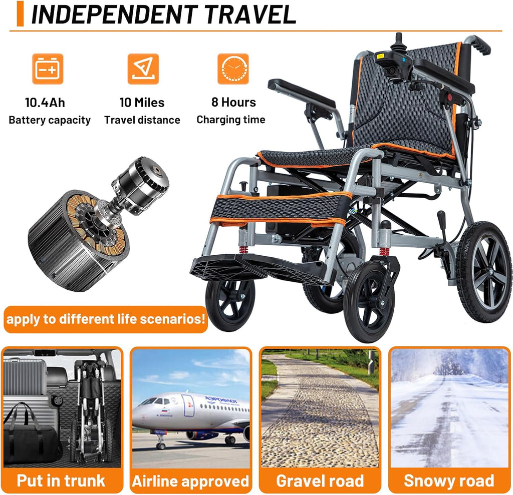 Lightweight Portable Electric Wheelchair, 33lbs, 10 Miles Range J579