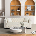 Beige Velvet 3-Seater Sofa with 2 Pillows E481