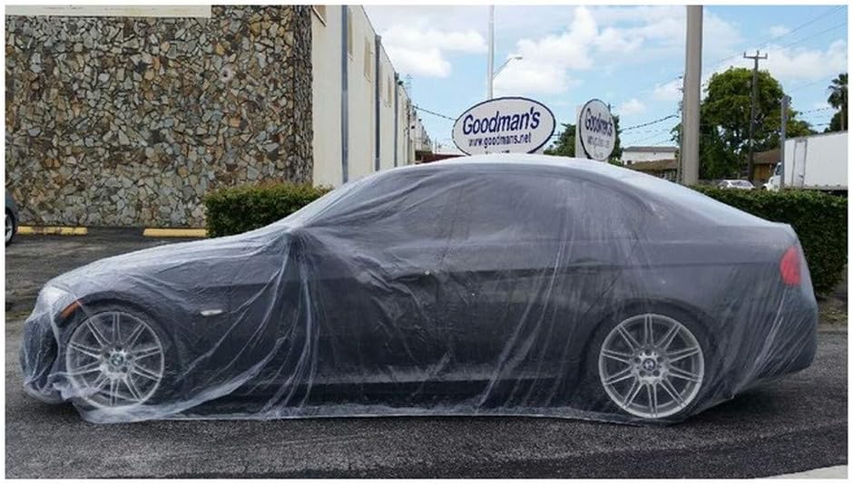 5 Pack Disposable Plastic Car Cover with Elastic Band Medium Size M3321
