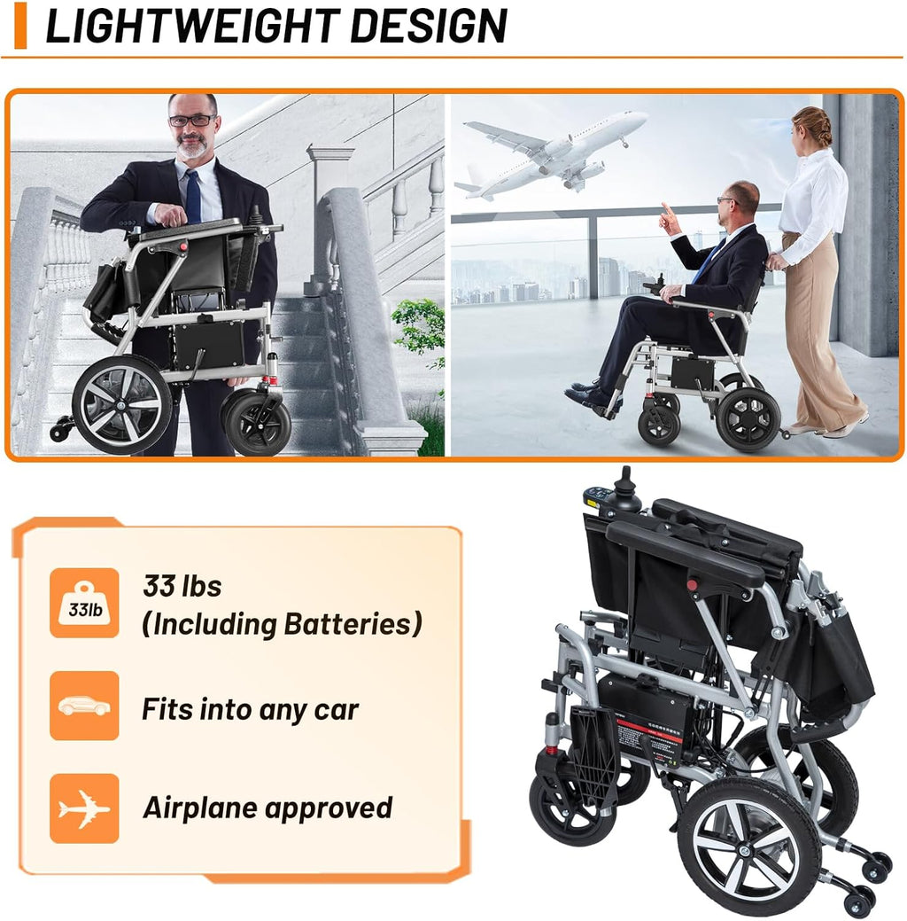 Lightweight Portable Electric Wheelchair, 33lbs, 10 Miles Range J579