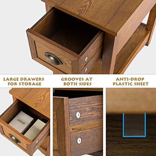 Retro Narrow End Table with Drawer and Storage Shelf (Walnut) N561048