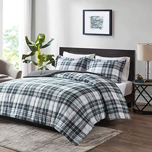 Black King 3 Piece Plaid Comforter Set F7779
