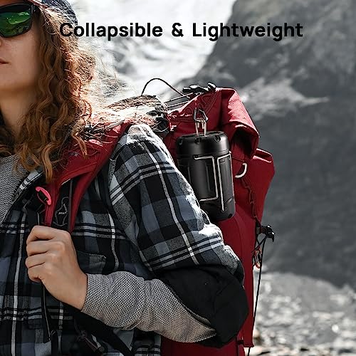 2 Pack Collapsible LED Camping Lantern, USB C Rechargeable Battery Powered Emergency Light with Flashlight and Magnetic Base, Black A9460