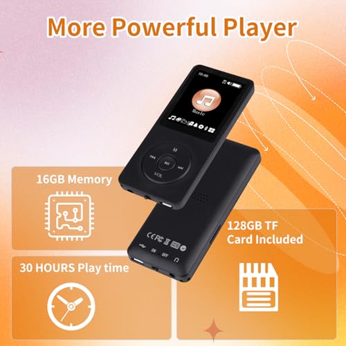 128GB Bluetooth MP3 Player with Built-in HD Speaker, Voice Recorder, HiFi Sound, E-Book, Earphones K995