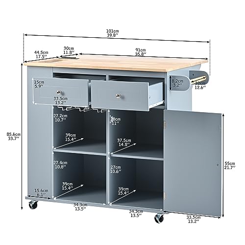 Wood Kitchen Island Cart with Locking Wheels and Wine Rack I65597