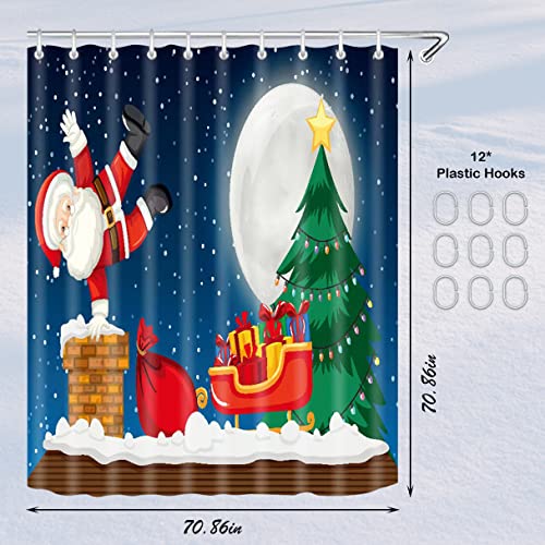 71"x71" Blue Cloth Fabric Christmas Shower Curtain Z49895
