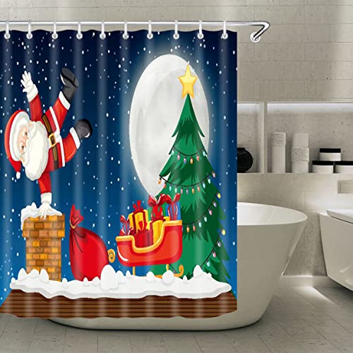 71"x71" Blue Cloth Fabric Christmas Shower Curtain Z49895