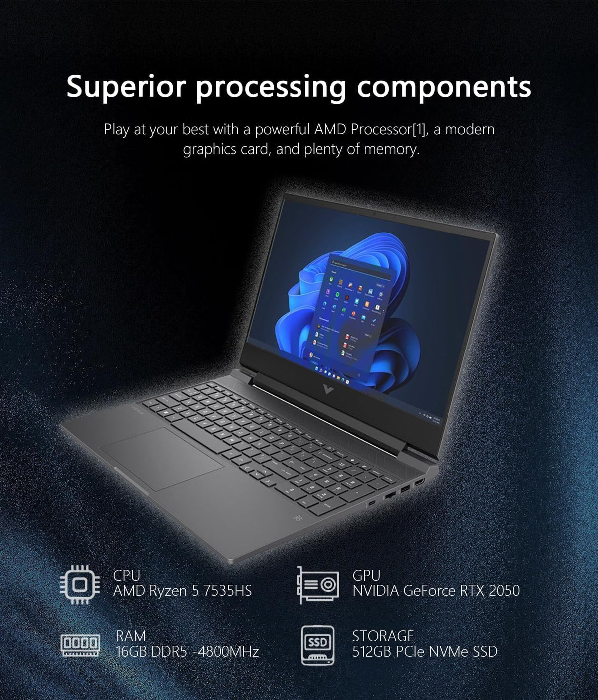 15.6" Full HD 144Hz Gaming Laptop, AMD Ryzen 5 7535HS, 16GB Memory, NVIDIA GeForce RTX 2050, 512GB SSD, Mica Silver D901227