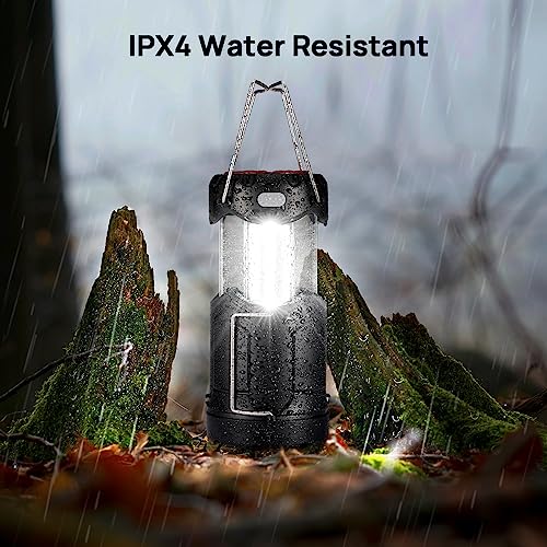2 Pack Collapsible LED Camping Lantern, USB C Rechargeable Battery Powered Emergency Light with Flashlight and Magnetic Base, Black A9460