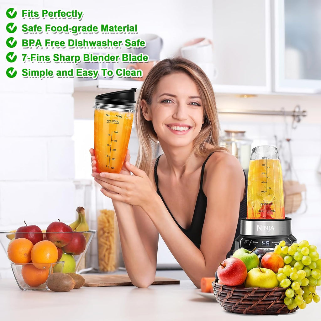 2 24oz Blender Cups with To-Go Lids and 7-Fins Extractor Blade J4606