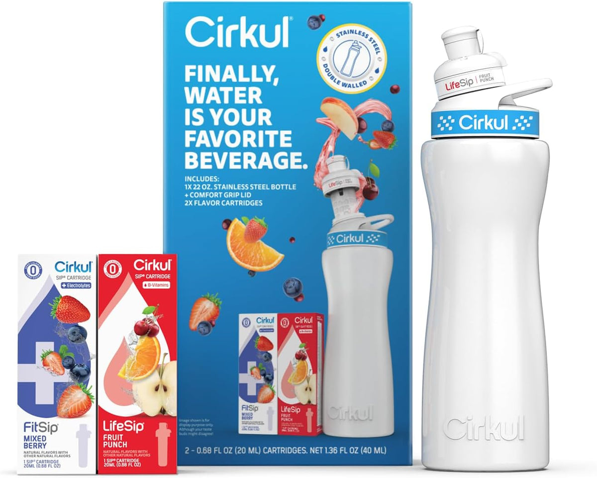 22 oz White Stainless Steel Bottle Starter Kit with Blue Lid R646308