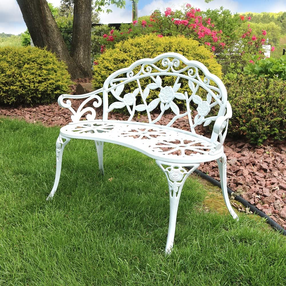 White Cast Aluminum Outdoor Garden Bench H58842