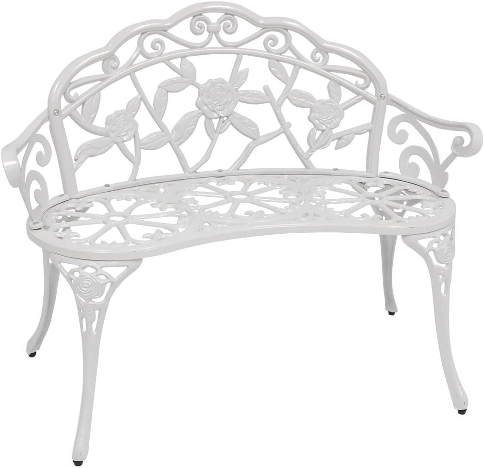 White Cast Aluminum Outdoor Garden Bench H58842
