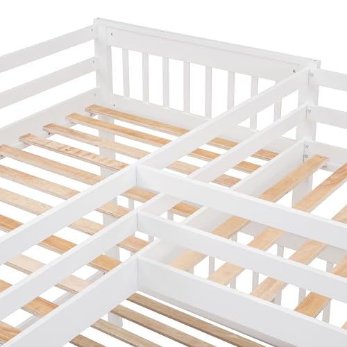 Espresso Wood Twin-Over-Full Triple Bunk Beds with Stairs, Desk, Wardrobe, Storage, Shelves and Drawers R891
