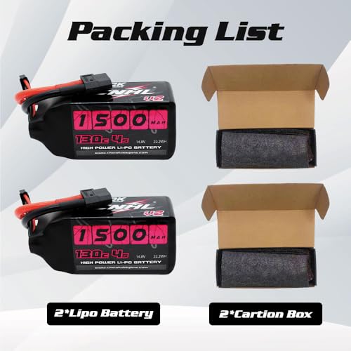 1500mAh 130C 4S Lipo Battery 14.8V with XT60 Plug (2 Packs) D190