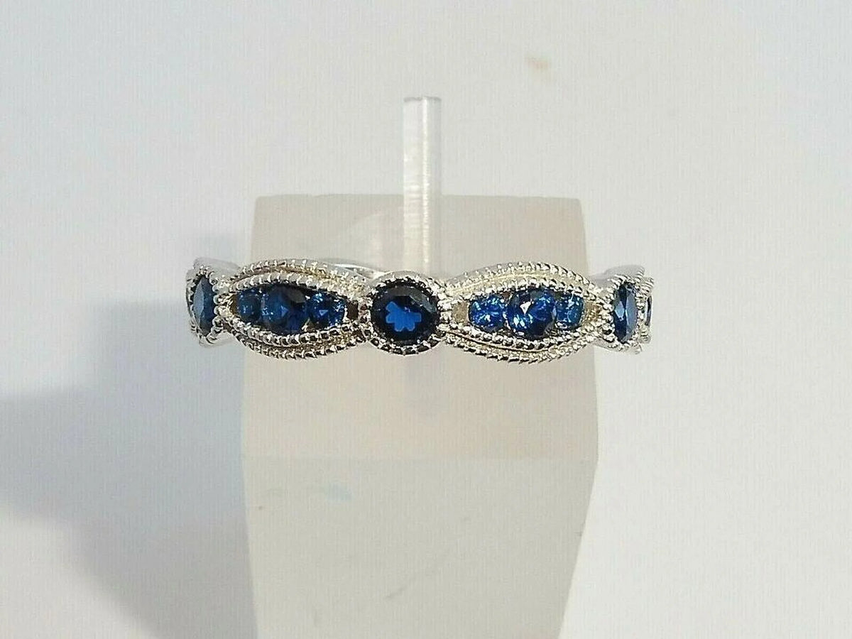 14K White Gold Plated Diamond Blue Sapphire Ring F55559