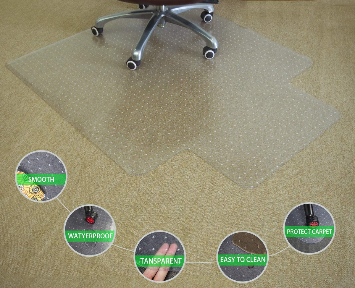 Transparent Thick Chair Mats for Carpet with Grippers (53'' x 45'' with Lip) D1354